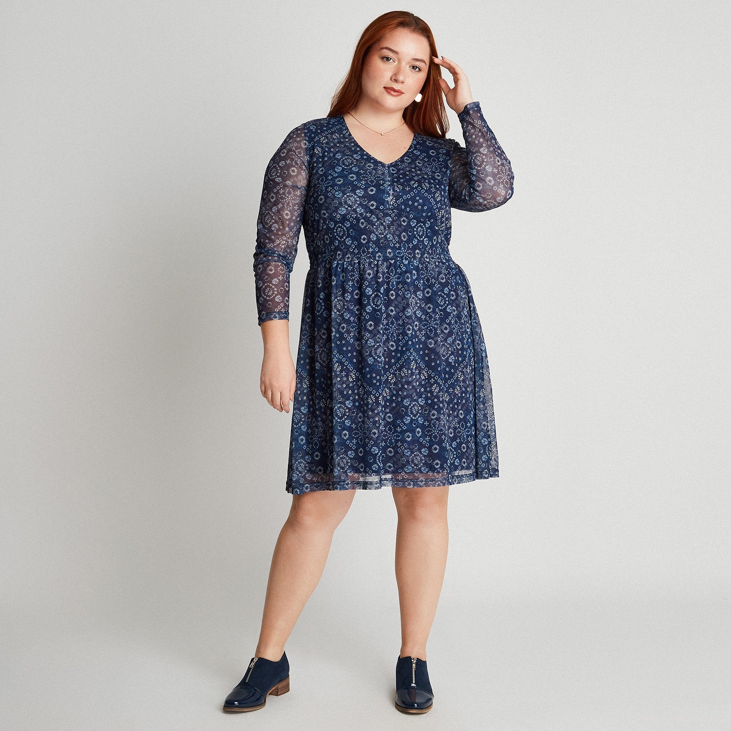 Vestido Midi Manga Larga Azul