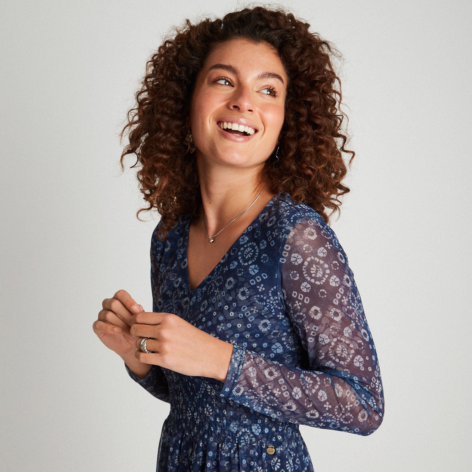 Vestido Midi Manga Larga Azul