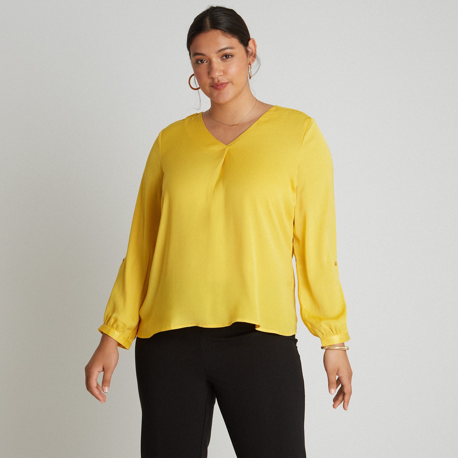 Blusa Manga Larga Con Pliegue Frontal Amarillo