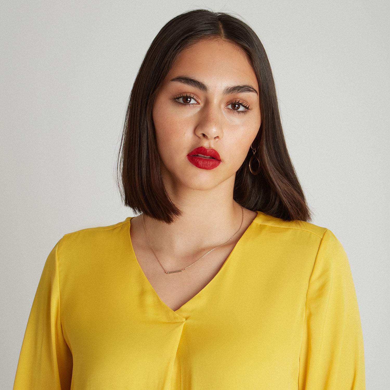 Blusa Manga Larga Con Pliegue Frontal Amarillo