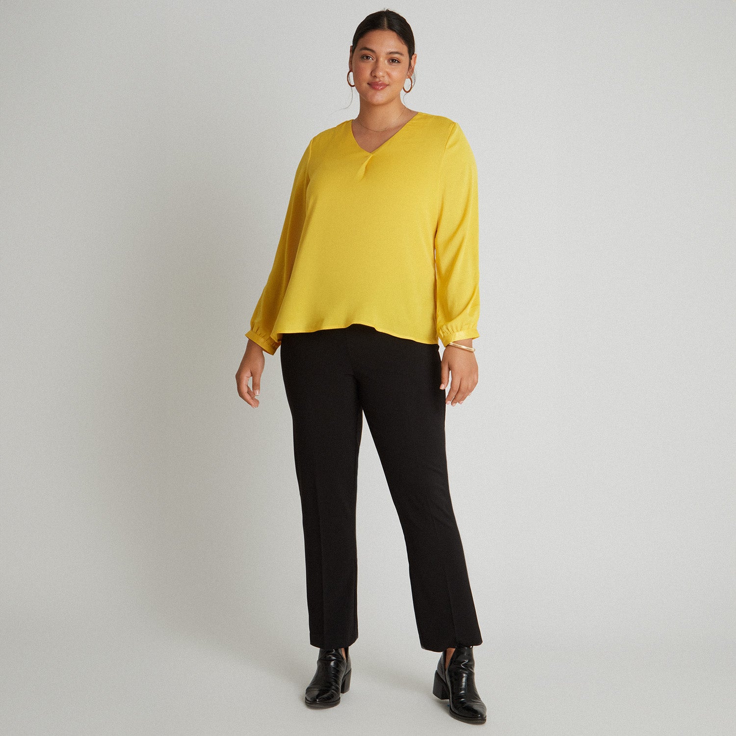 Blusa Manga Larga Con Pliegue Frontal Amarillo