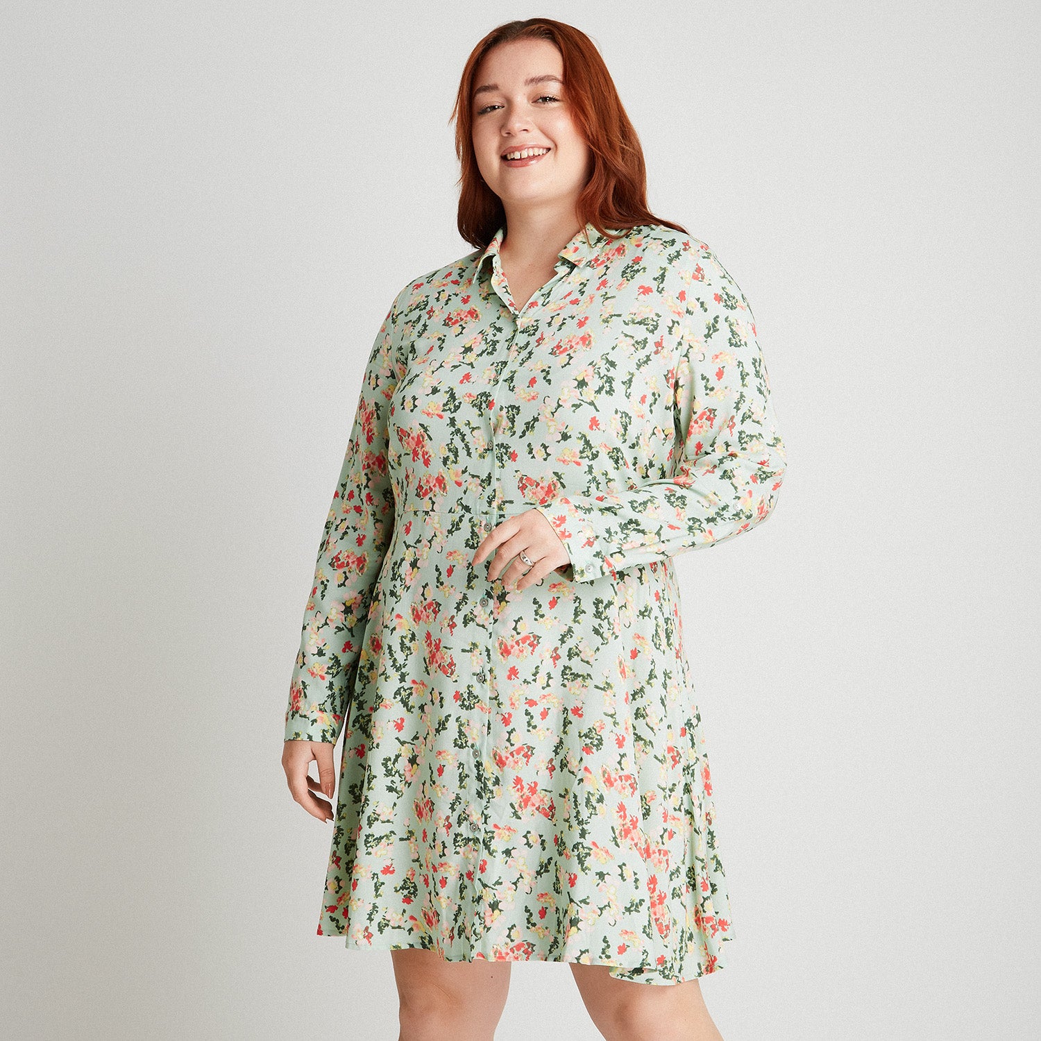 Vestido Tipo Bluson Manga Larga Con Bontones Menta