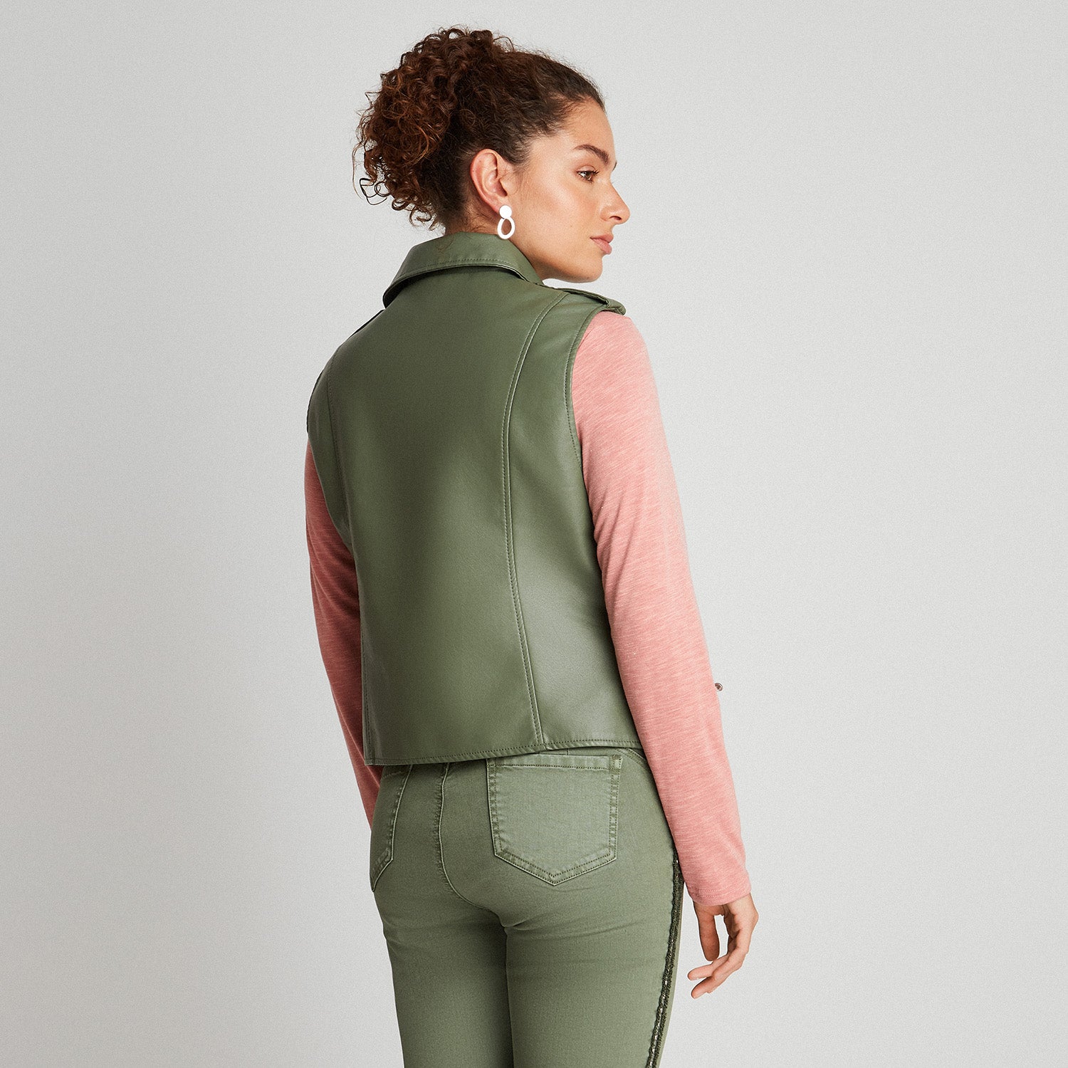 Chaqueta Biker Efecto Piel Sin Mangas Verde