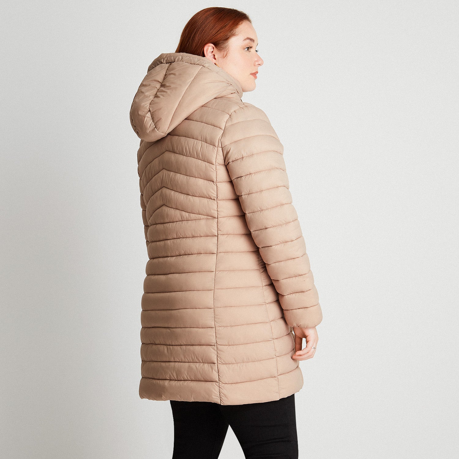 Parka Larga Con Gorro Beige