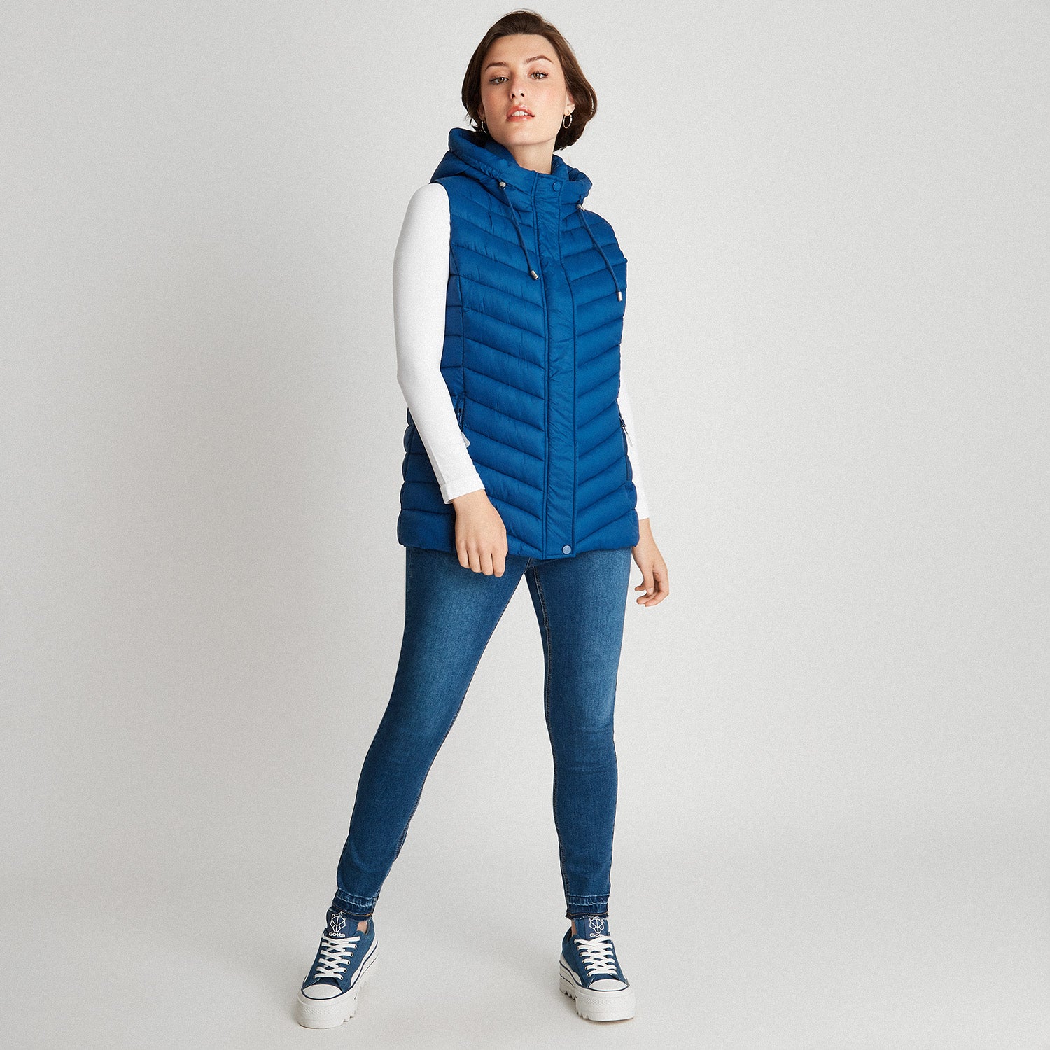Parka Con Gorro Sin Mangas Azul