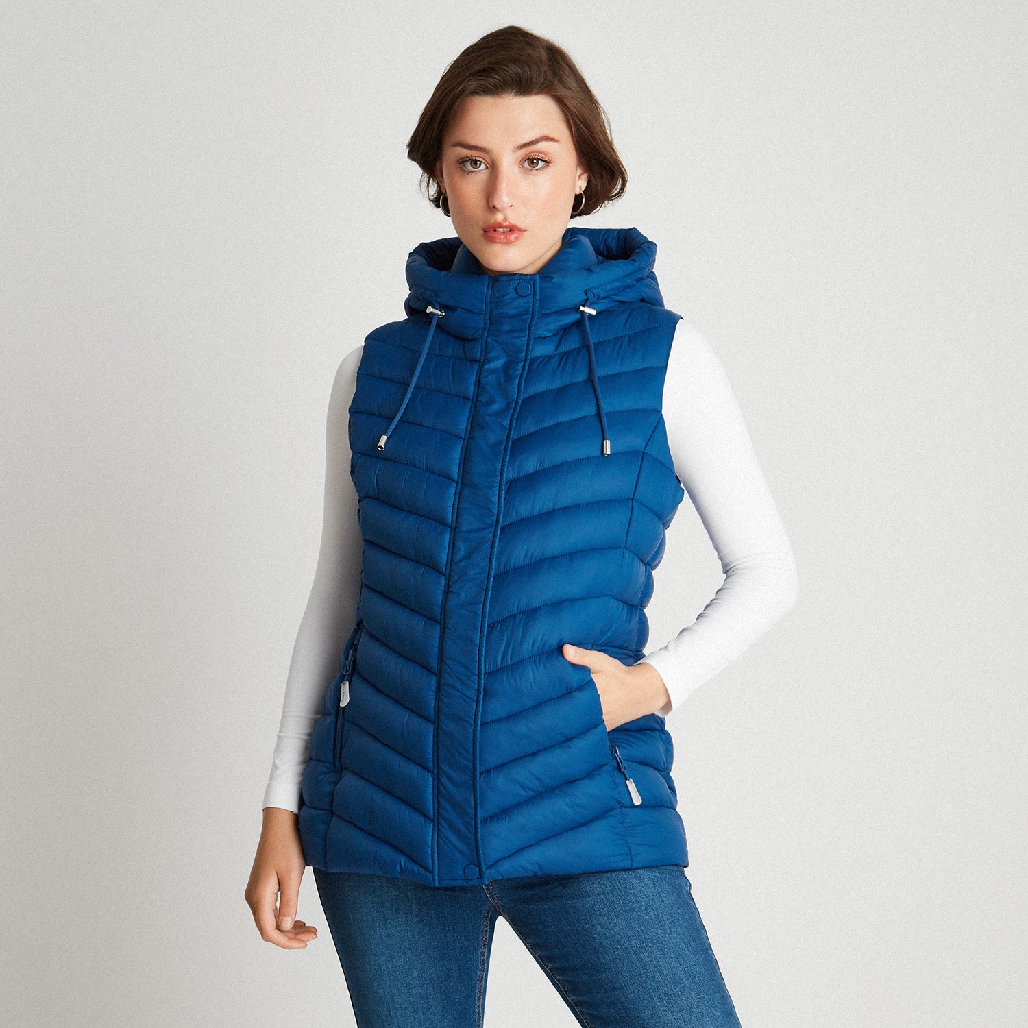 Parka Con Gorro Sin Mangas Azul