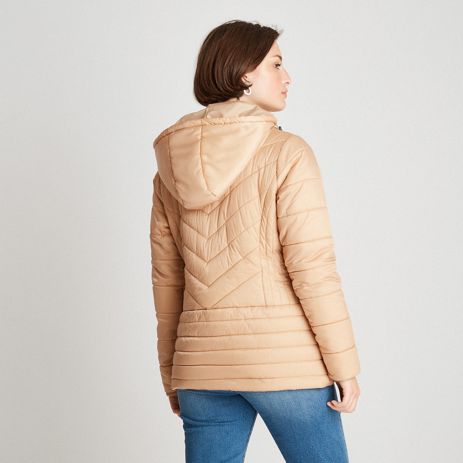 Parka Corta Con Gorro Desmontable Camel