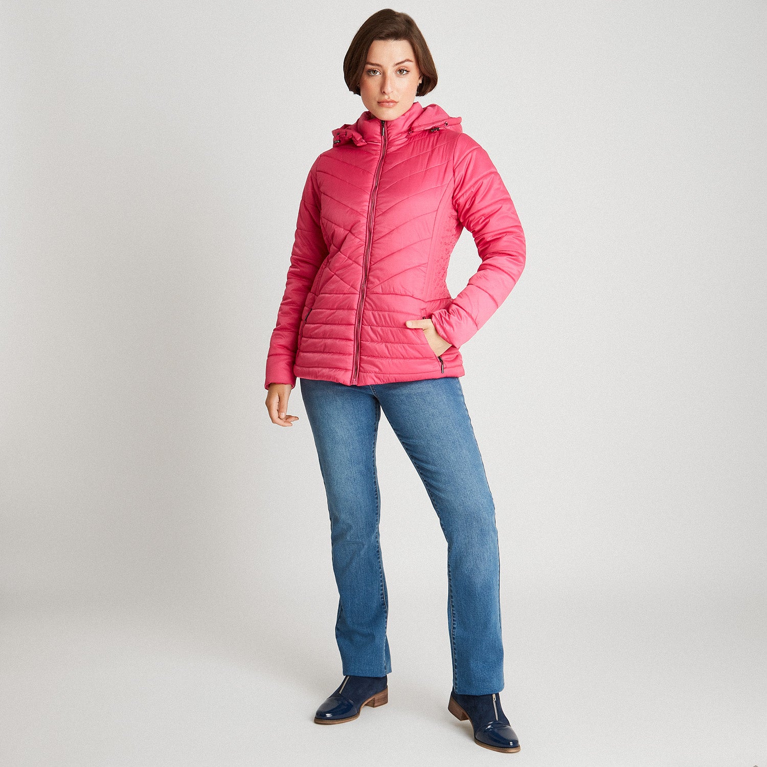 Parka Corta Con Gorro Desmontable Fucsia