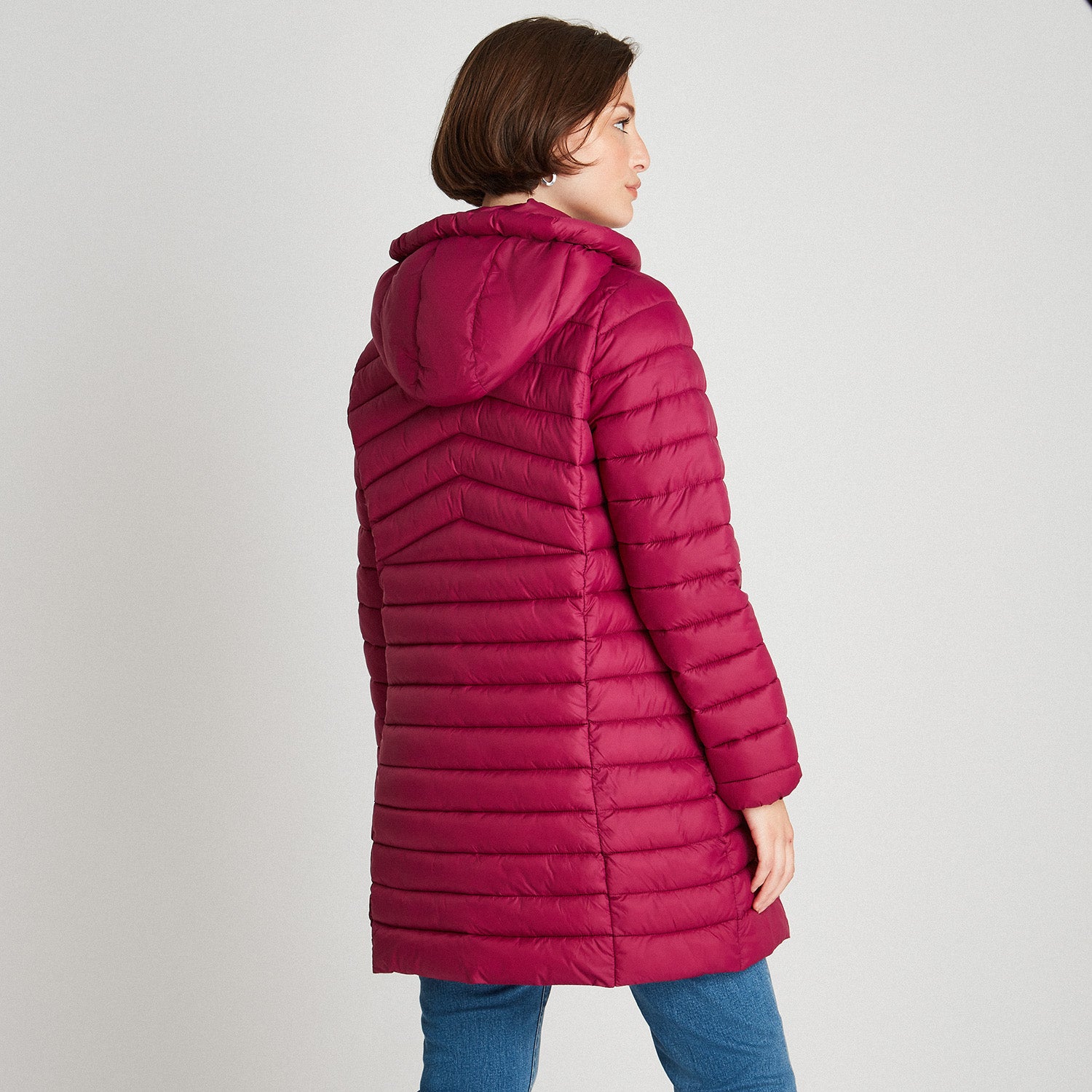 Parka Larga Con Gorro Magenta