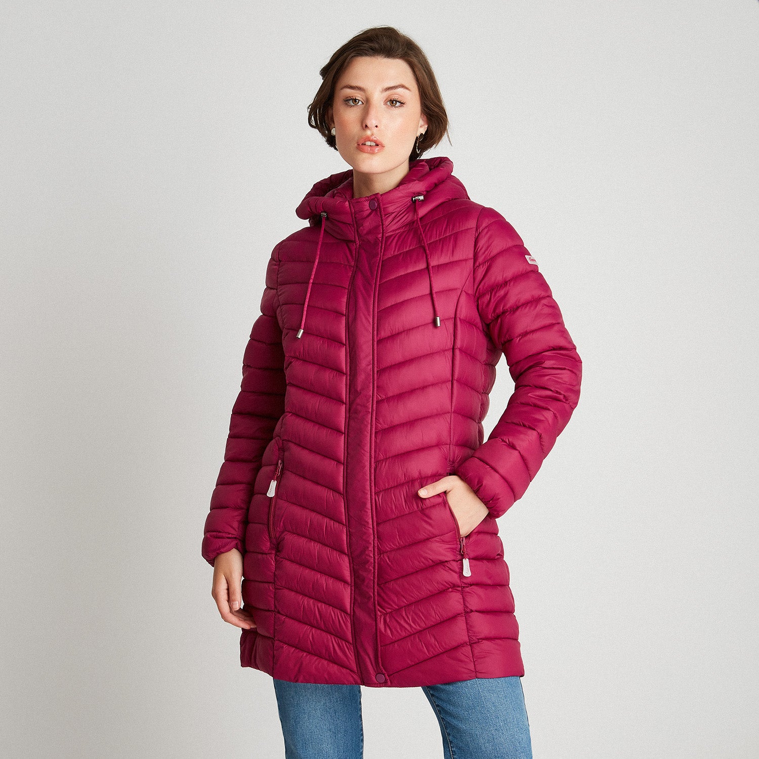 Parka Larga Con Gorro Magenta