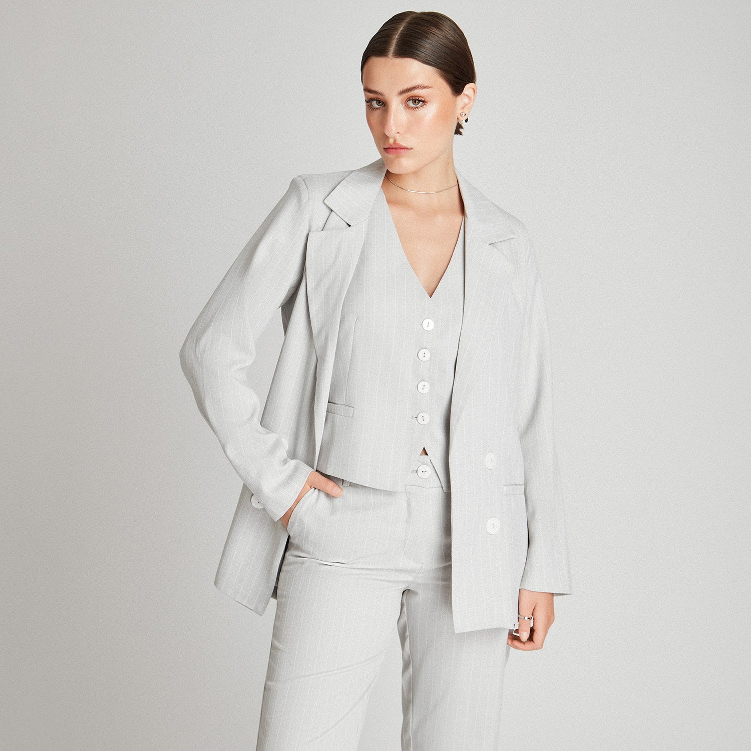 Blazer Manga Larga Rayado Gris