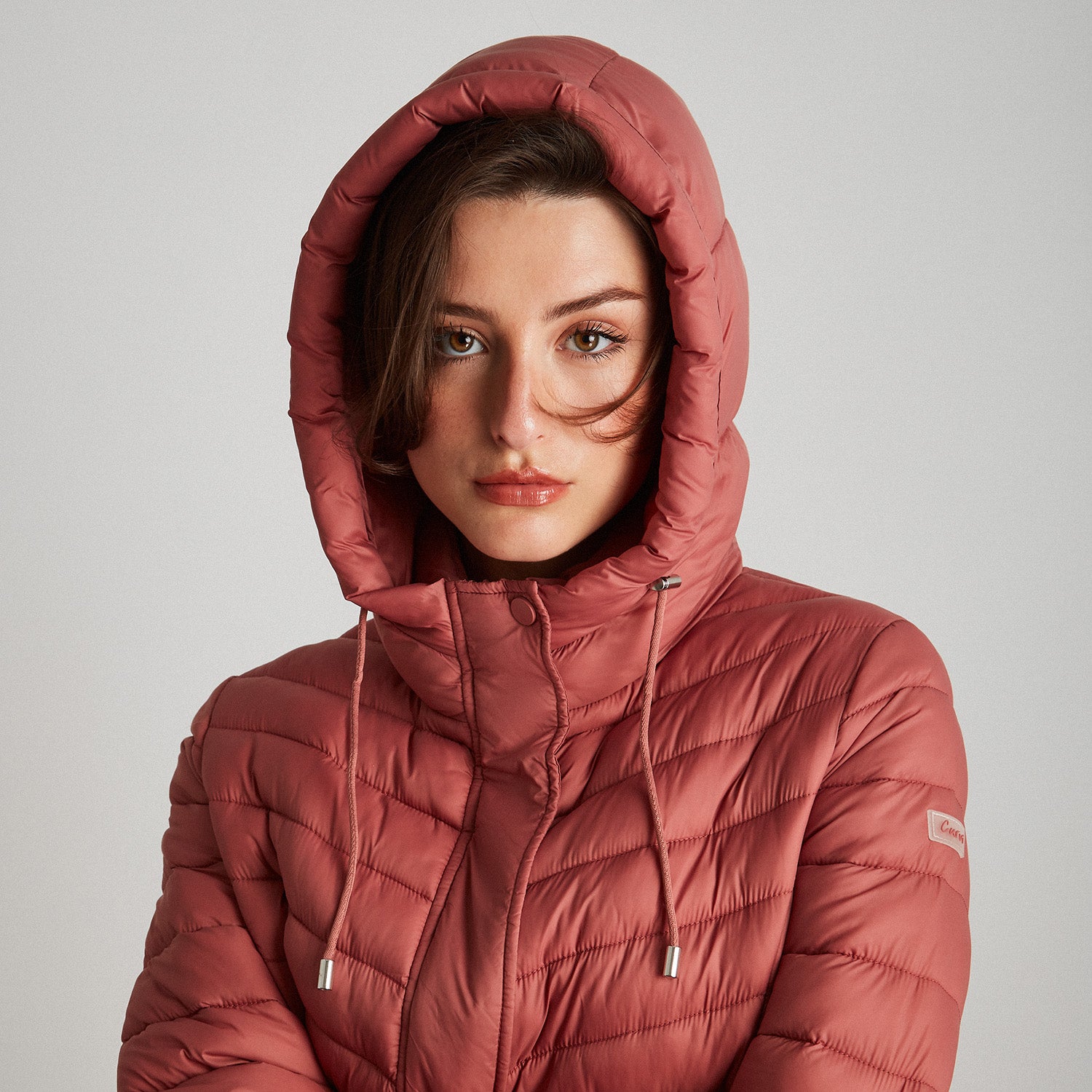 Parka Larga Con Gorro Rosa