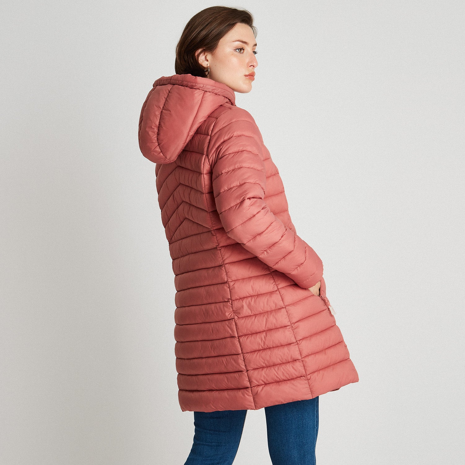 Parka Larga Con Gorro Rosa