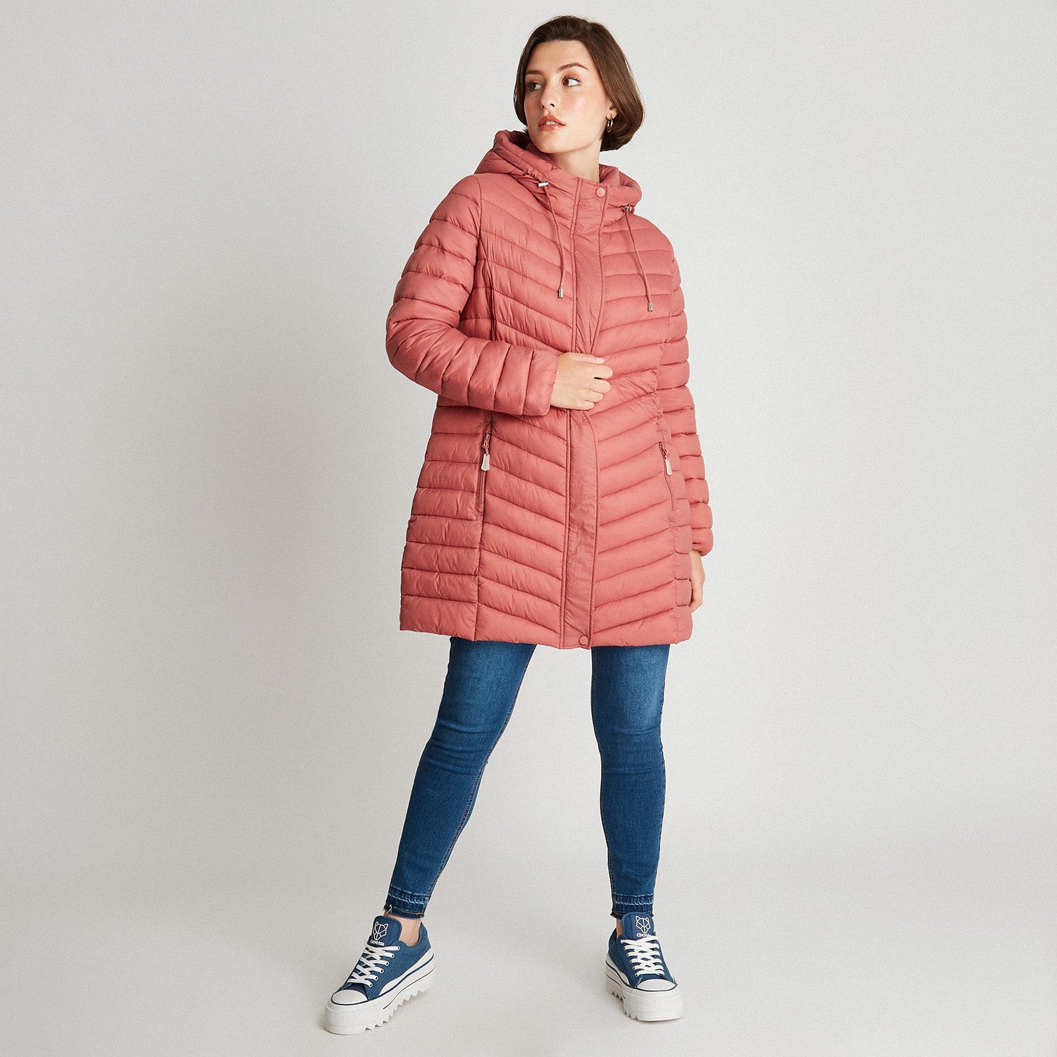 Parka Larga Con Gorro Rosa