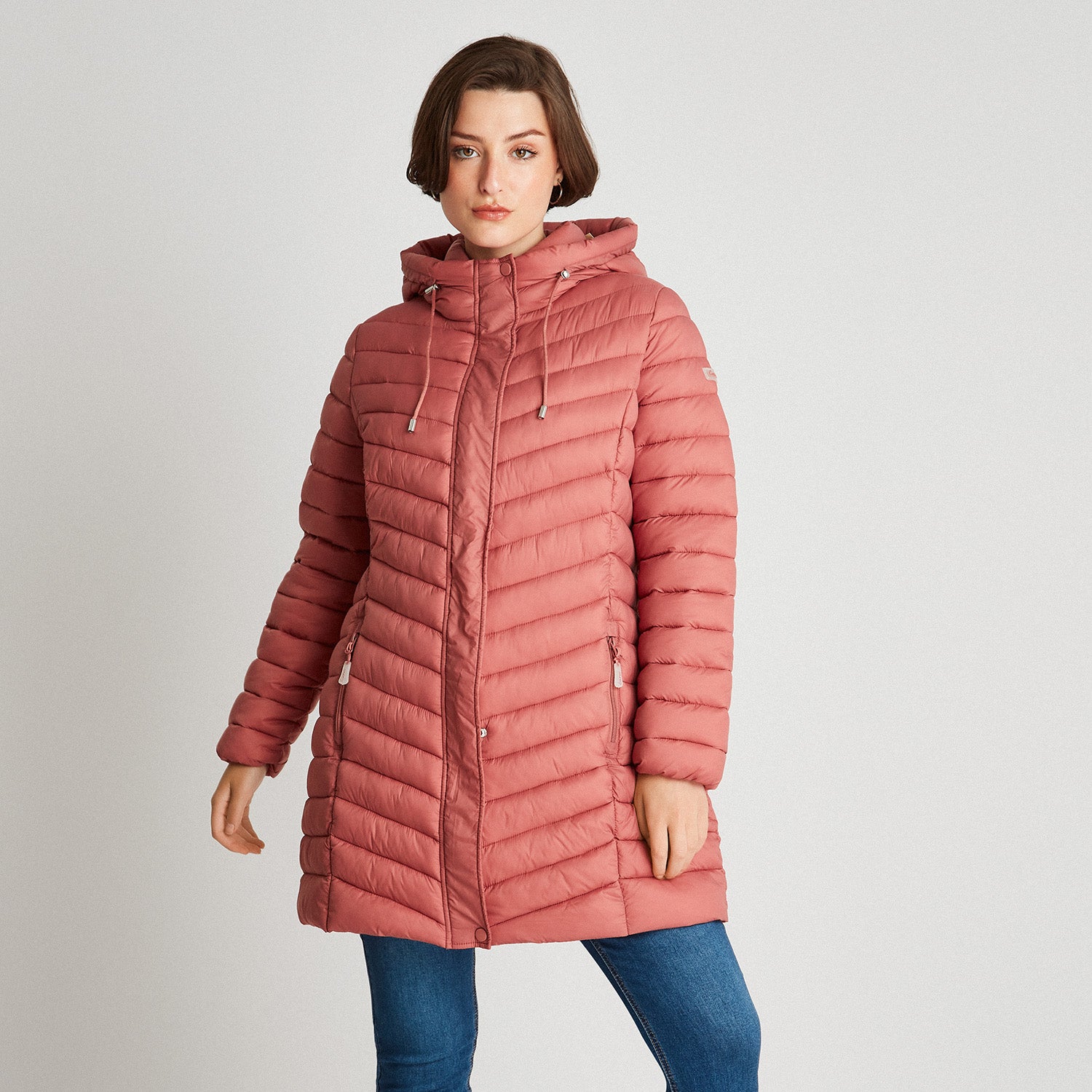 Parka Larga Con Gorro Rosa