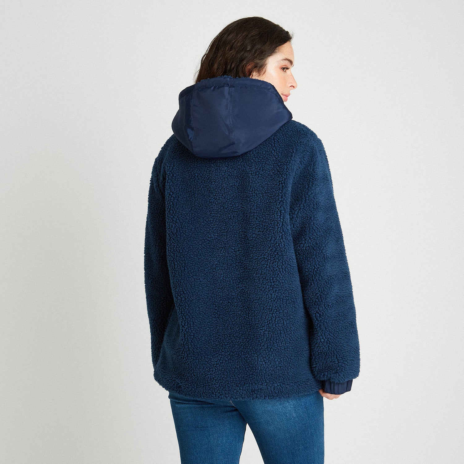 Polerón Sherpa Con Gorro Y Aplicación De Parka Azul