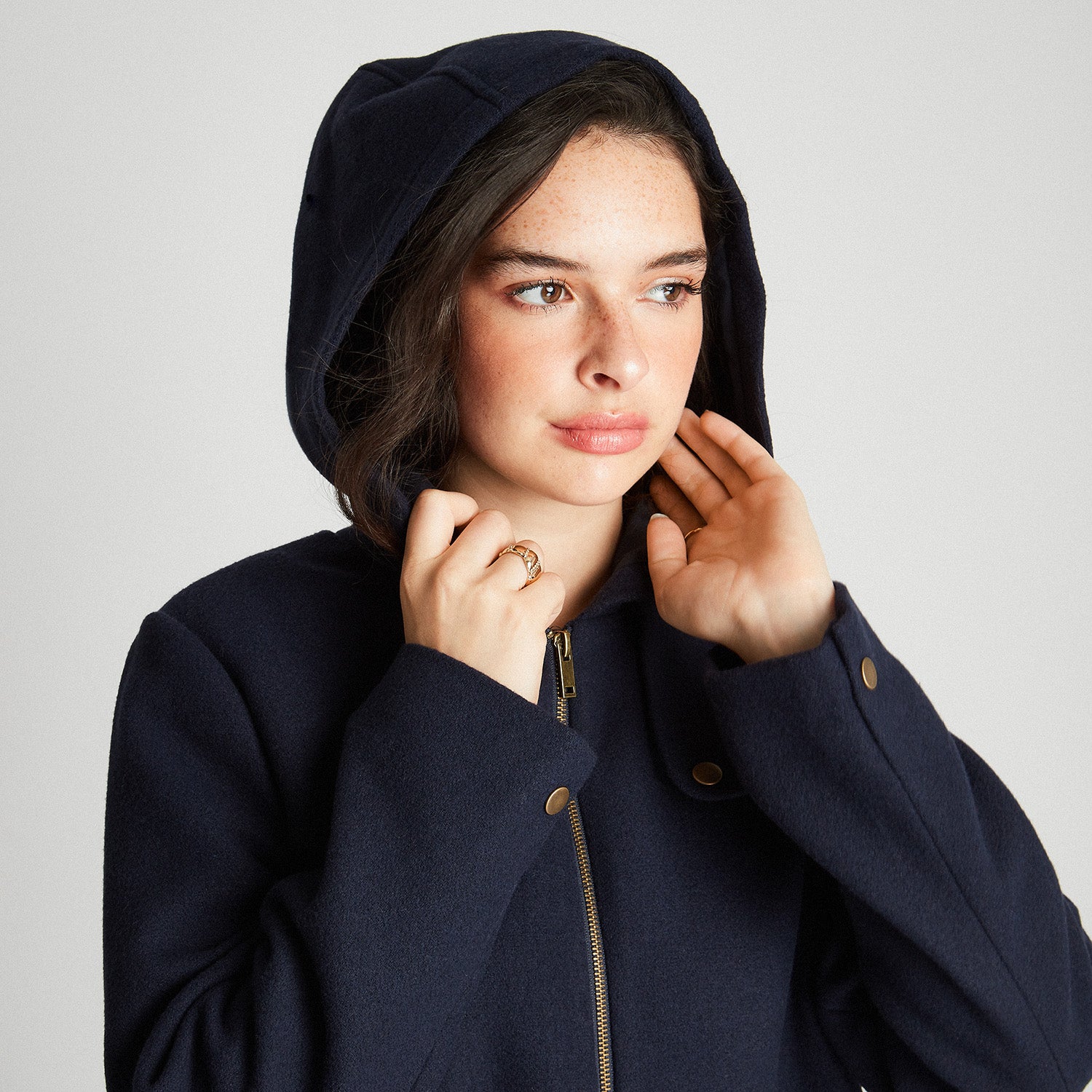 Abrigo Manga Larga Con Cierre Y Gorro Azul