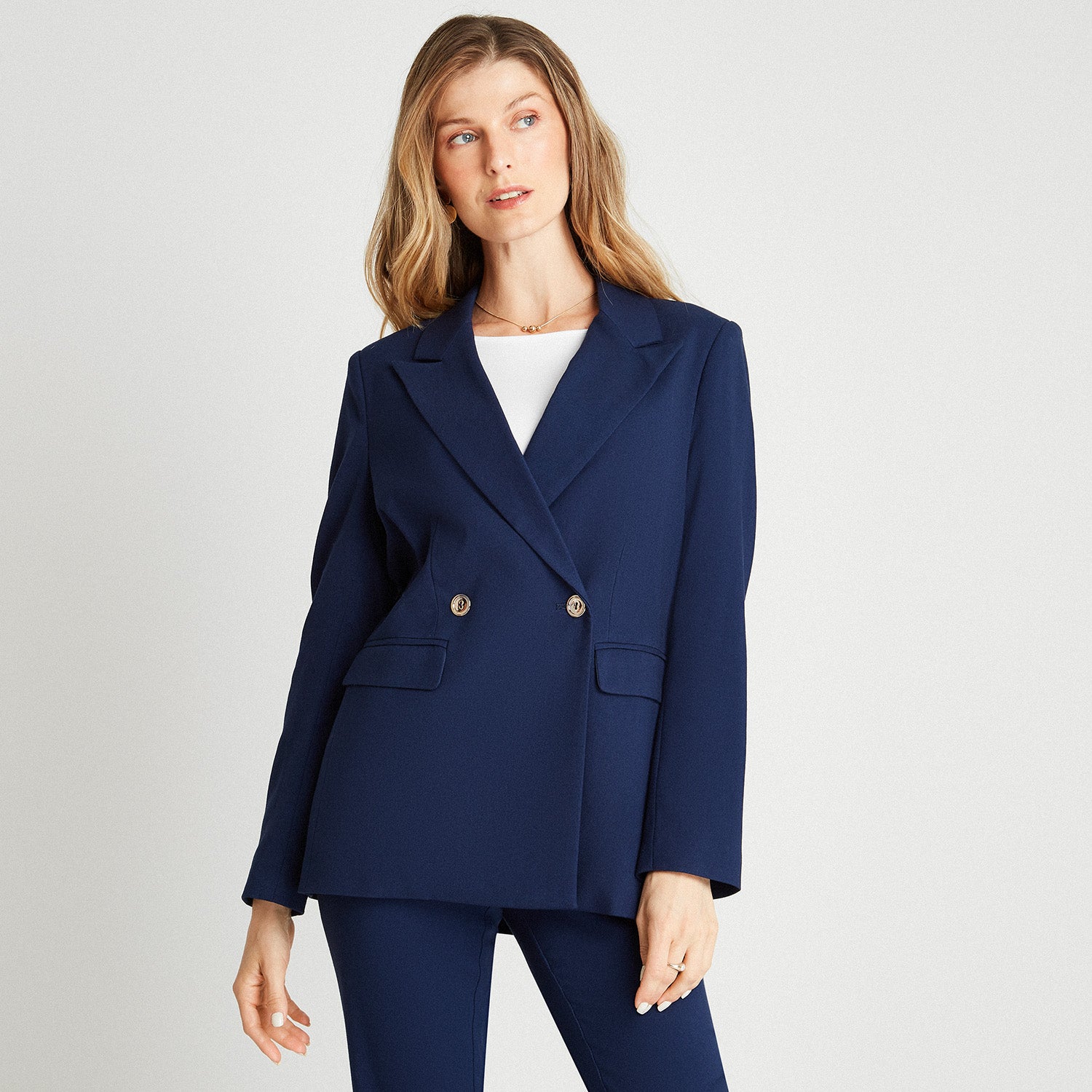 Blazer Manga Larga Dos Botones Azul