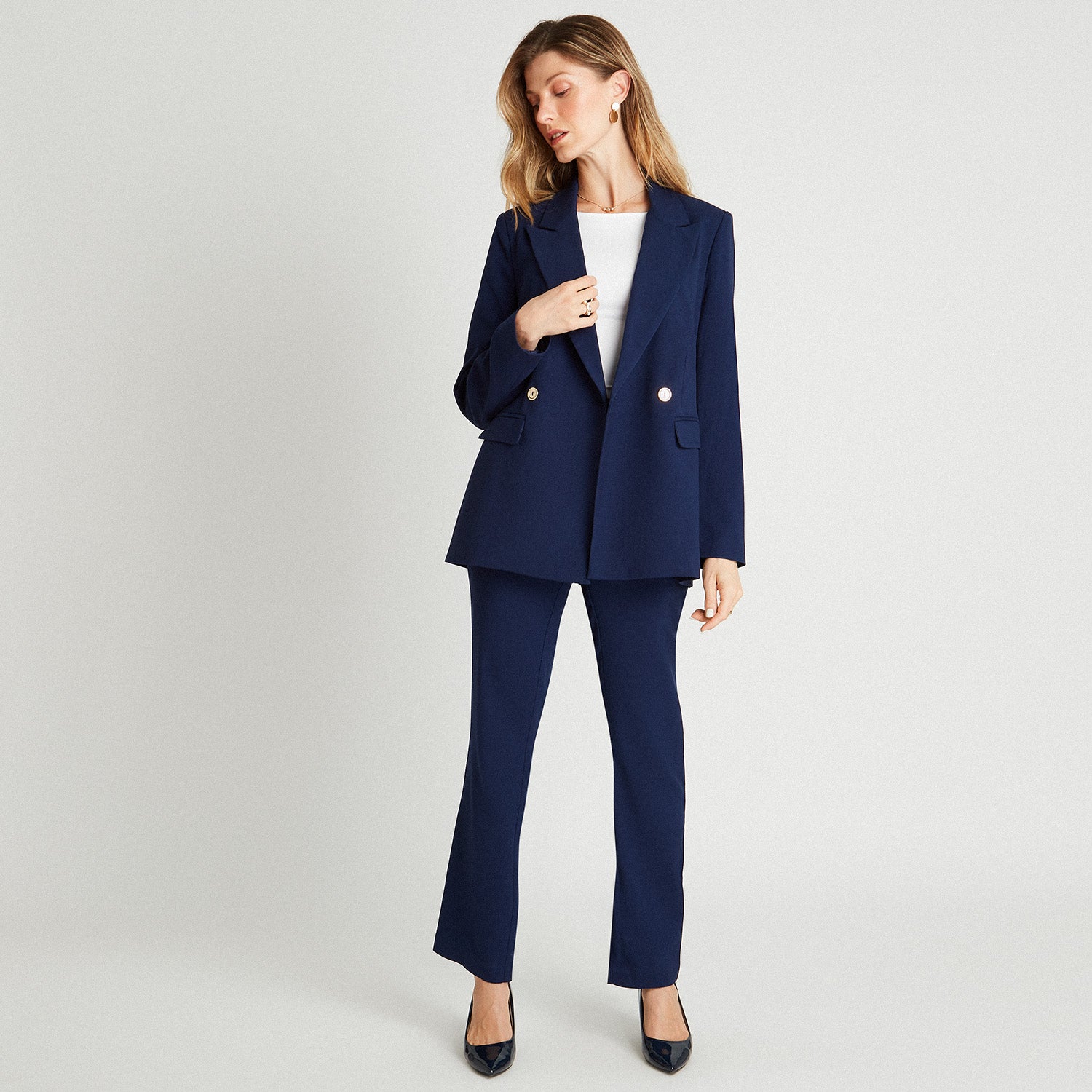 Blazer Manga Larga Dos Botones Azul