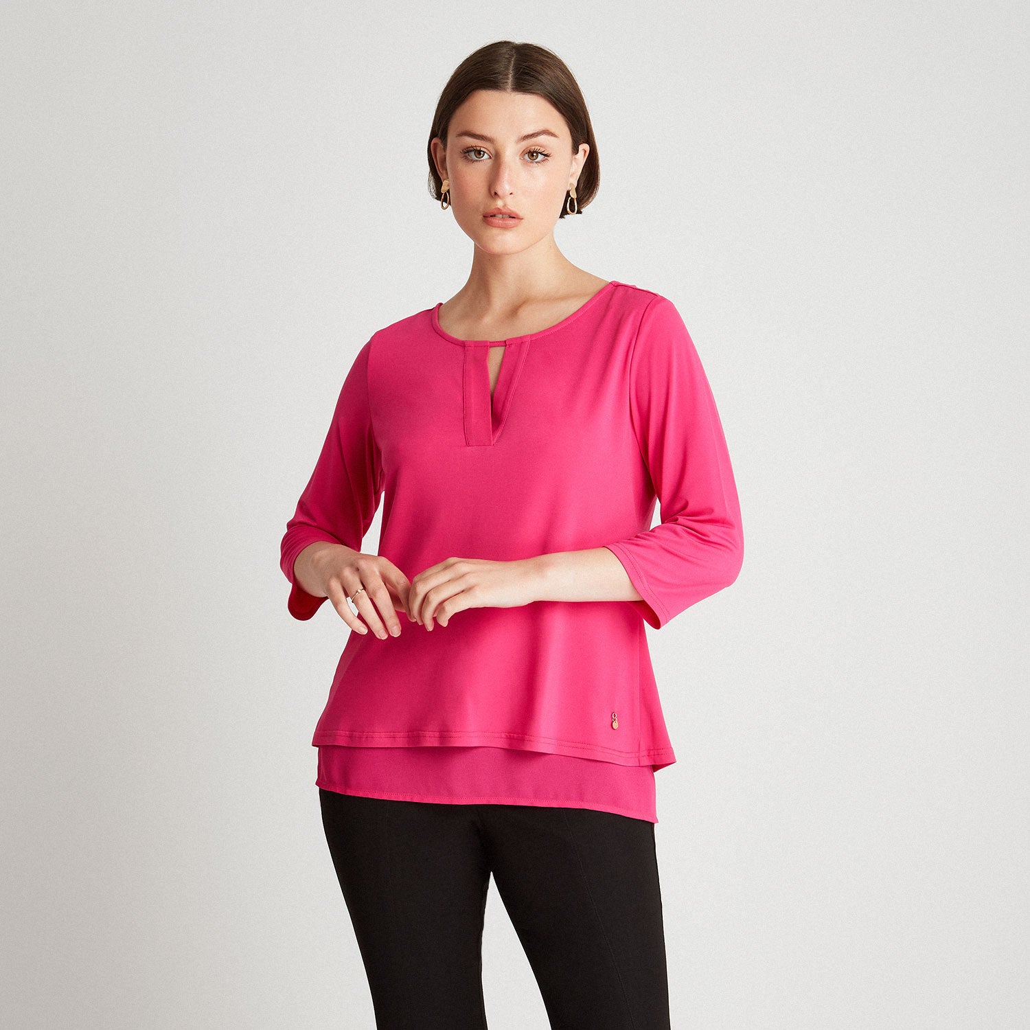 Polera Cuello Redondo Con doble Capa Fucsia