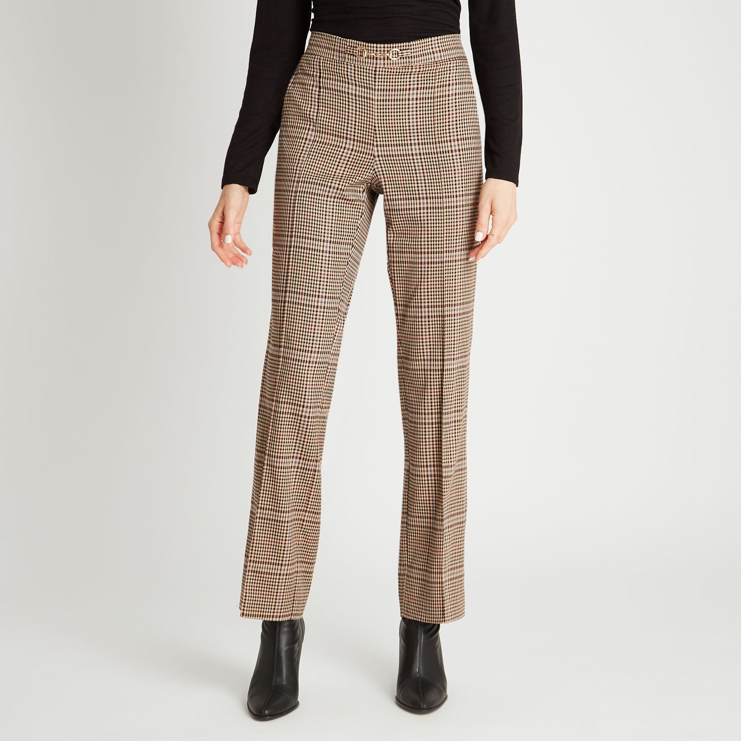 Pantalón Recto Con Pretina Elasticada Camel