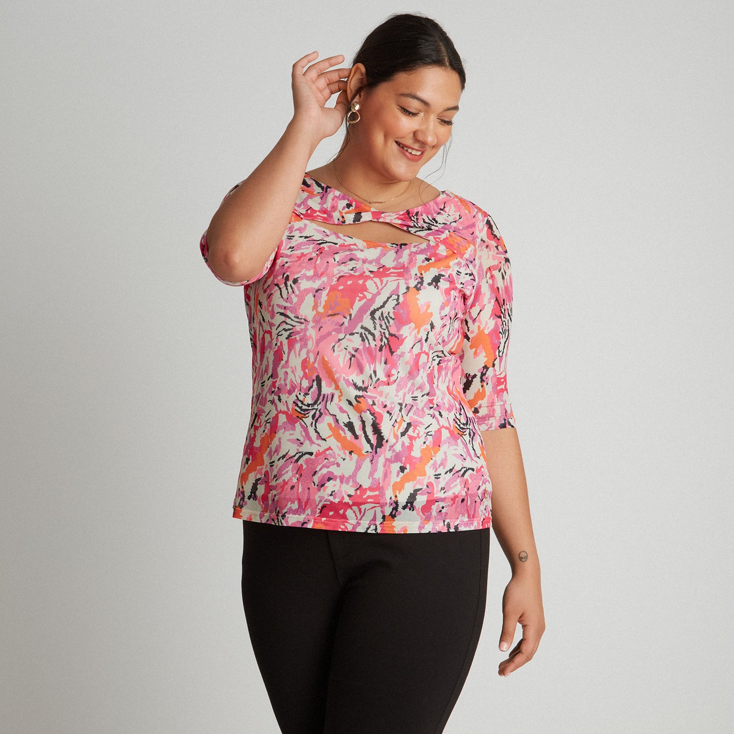 Polera Mesh Manga 3/4 Naranja