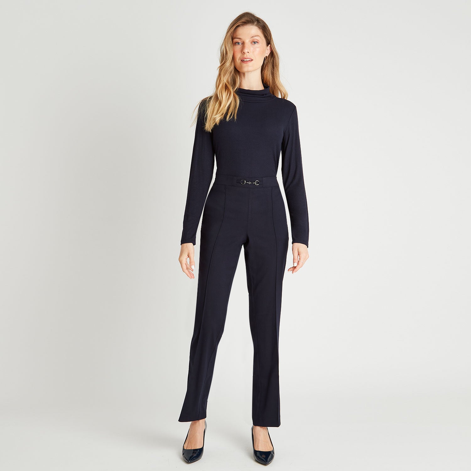 Pantalón Recto Con Pretina Elasticada Azul