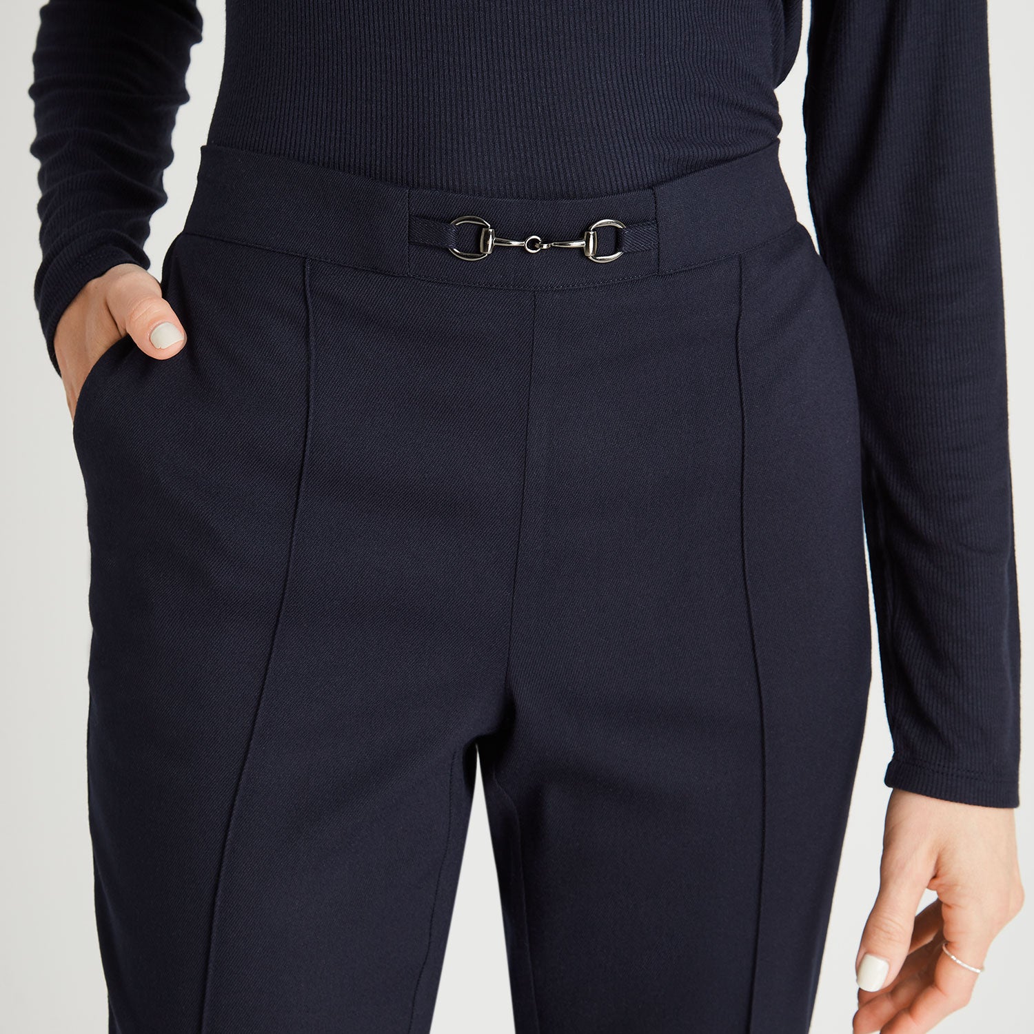 Pantalón Recto Con Pretina Elasticada Azul
