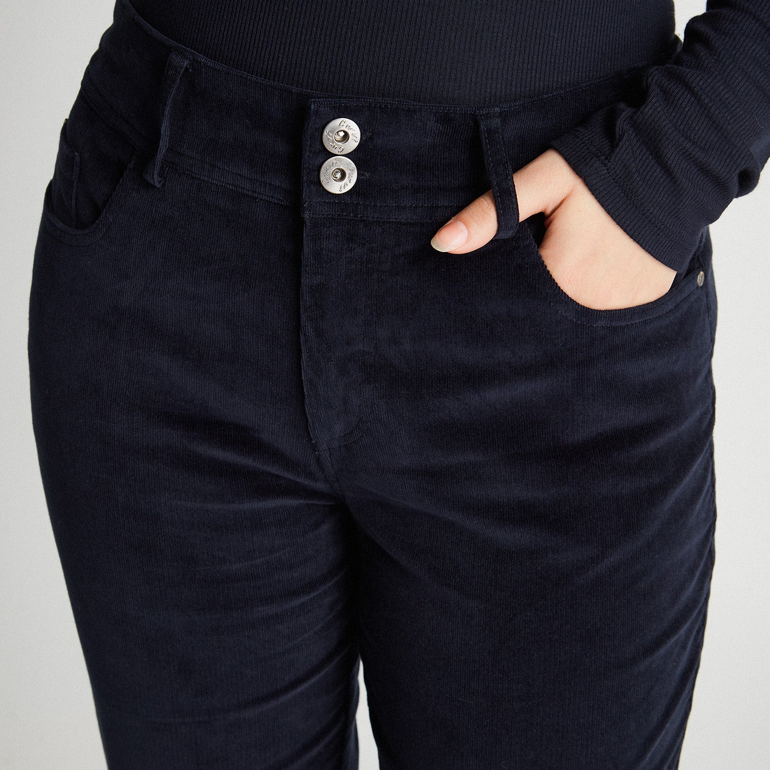 Pantalón De Cotelé Con Push Up y 2 Botones Azul