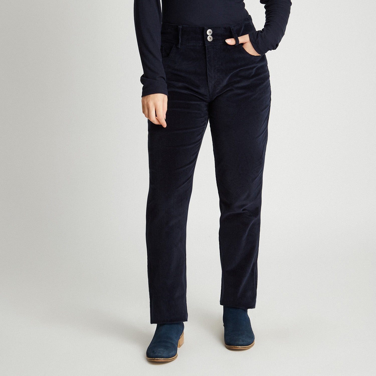 Pantalón De Cotelé Con Push Up y 2 Botones Azul