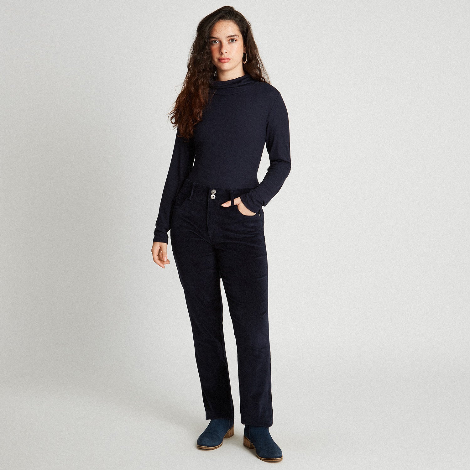 Pantalón De Cotelé Con Push Up y 2 Botones Azul
