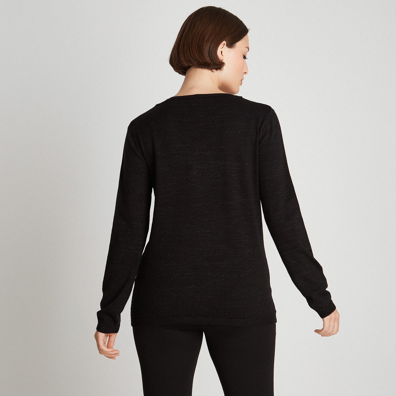 Sweater de Lurex Cuello  en V Negro