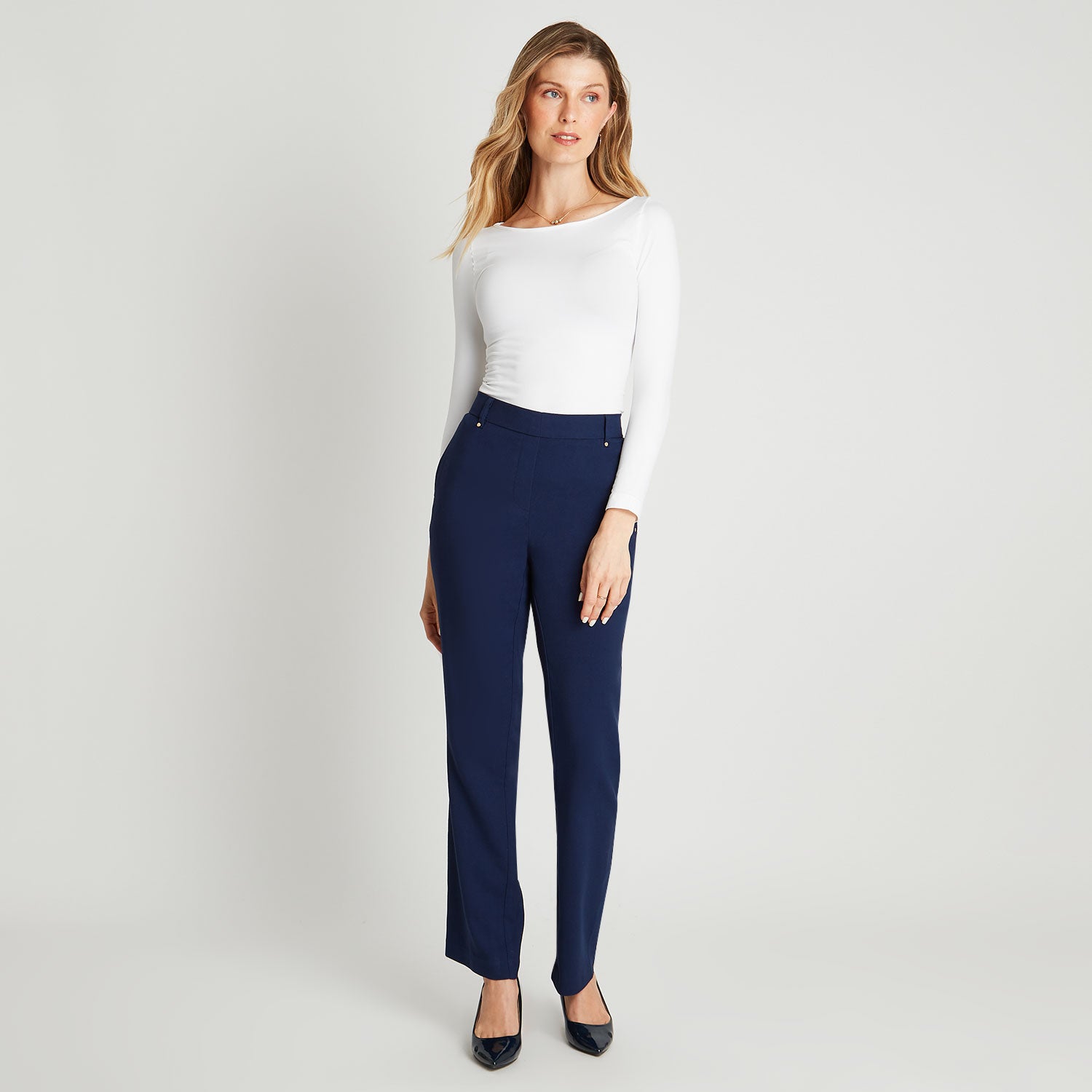 Pantalón Recto Con Pretina Elasticada atrás Azul