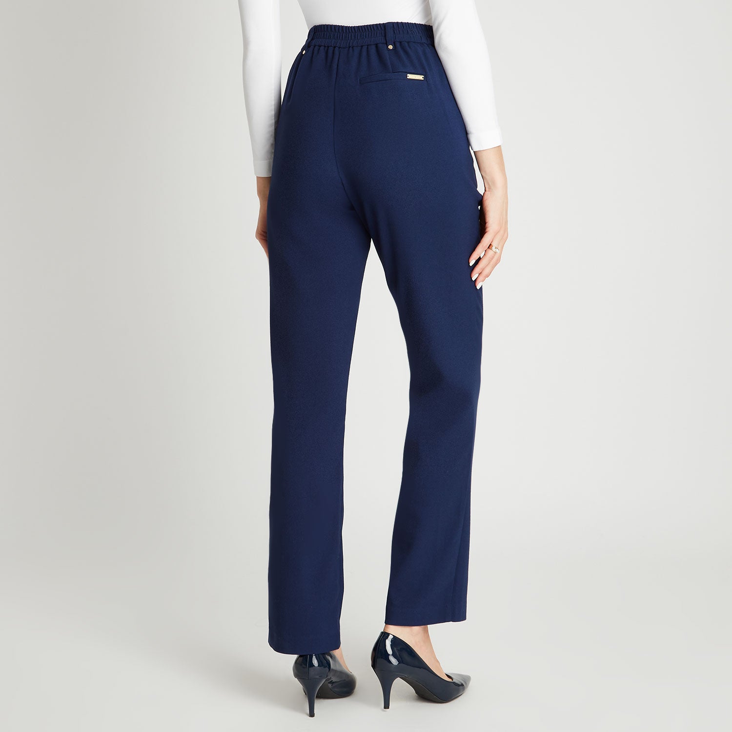 Pantalón Recto Con Pretina Elasticada atrás Azul