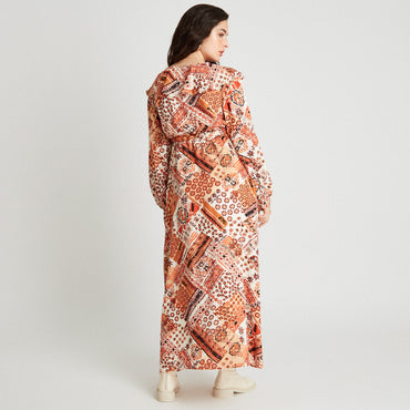 Maxi Vestido Estampado Con Lurex Terracota