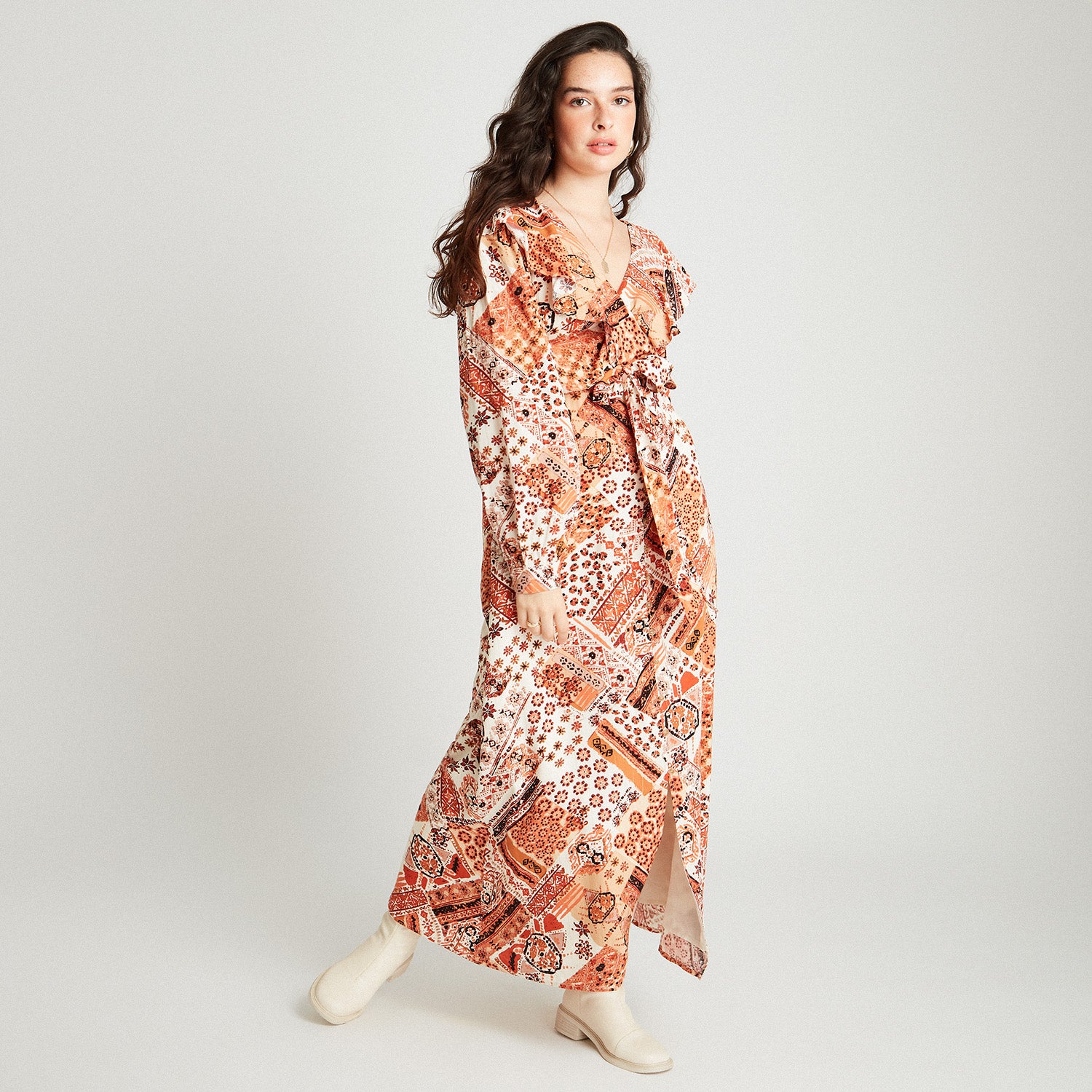 Maxi Terracota Vestido Estampado Lúrex - Lorenzo di Pontti