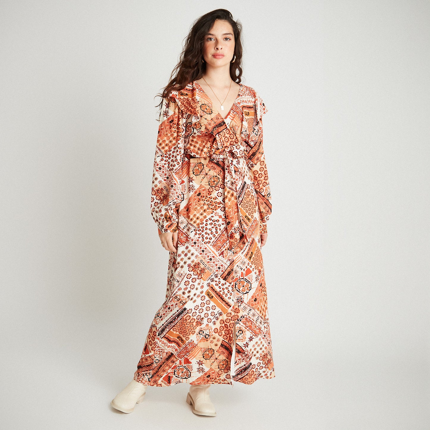 Maxi Terracota Vestido Estampado Lúrex - Lorenzo di Pontti