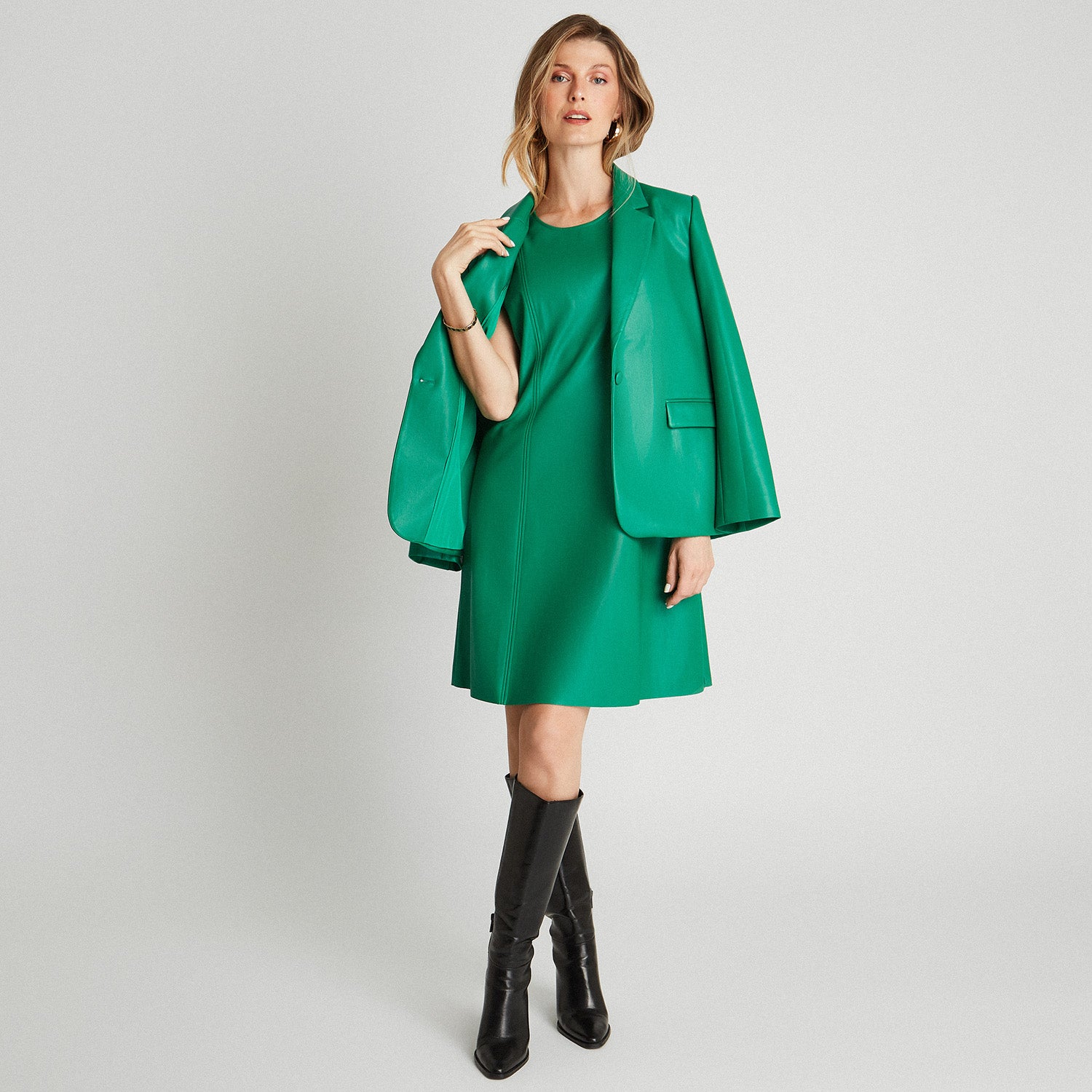 Vestido Ecocuero Sin Mangas Verde