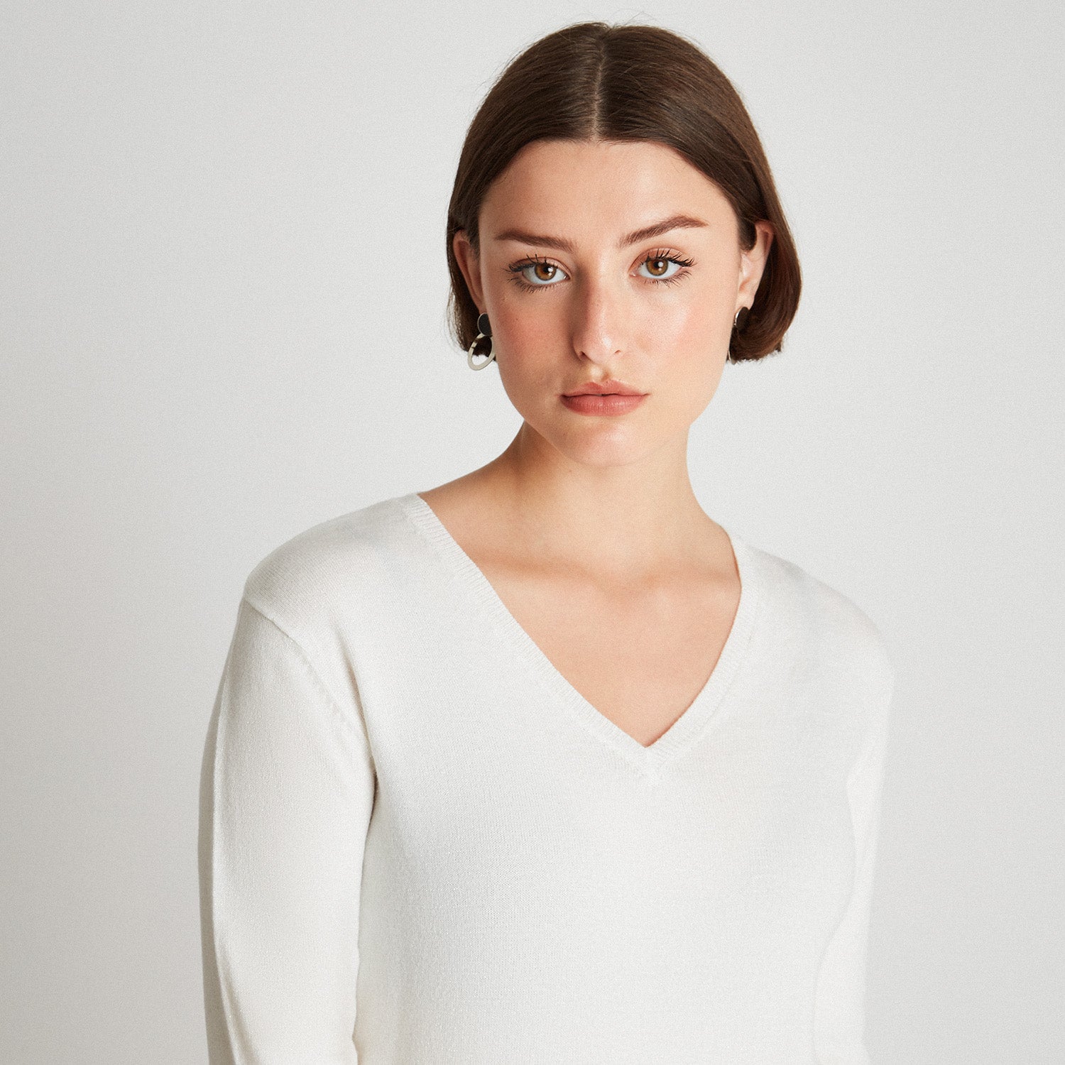 Sweater de Lurex Cuello  en V Blanco