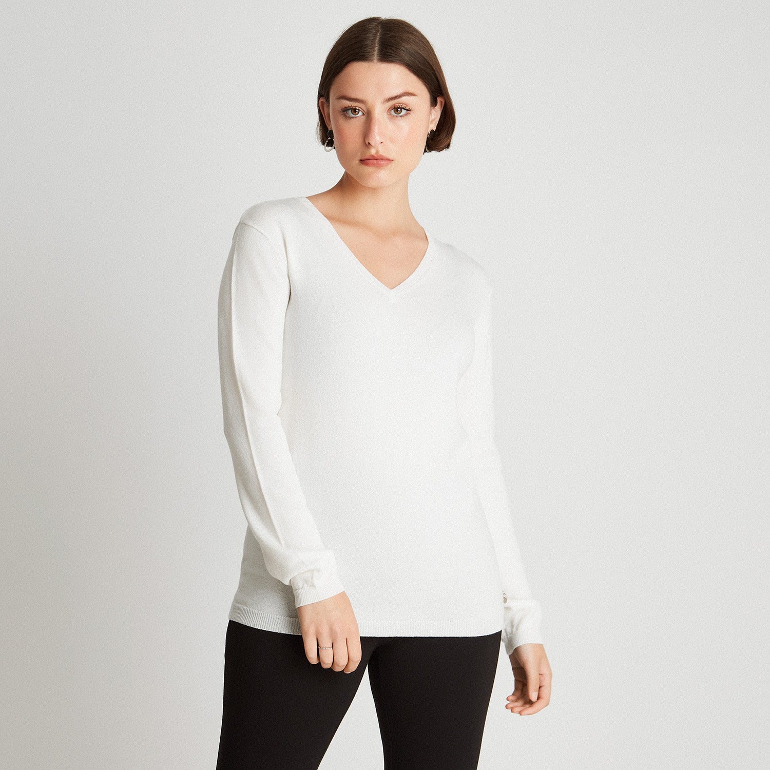 Sweater de Lurex Cuello  en V Blanco