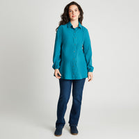 Blusa Manga Larga Tela De Fantasía Azul Petróleo