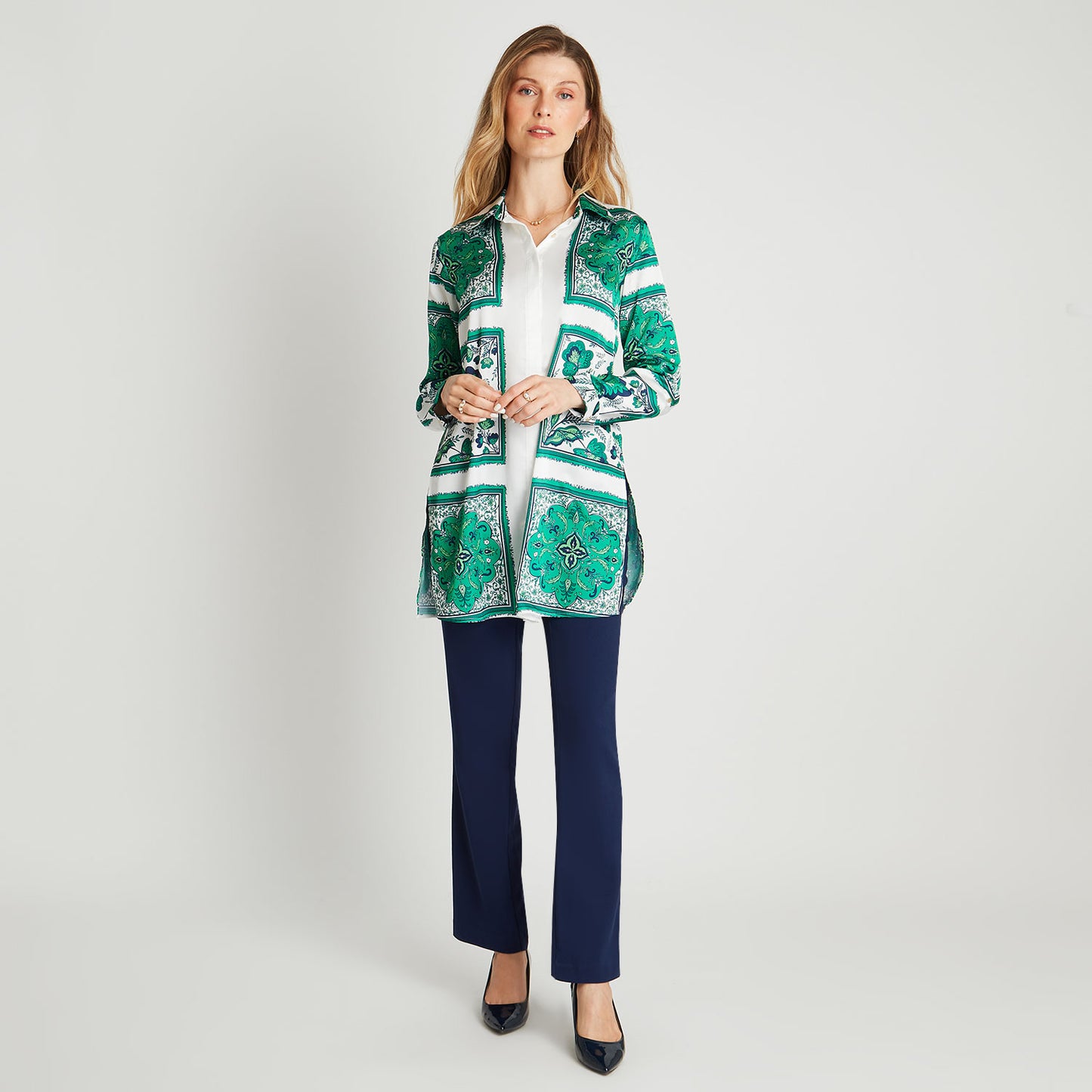 Blusón Manga Larga Con Roll Up Verde