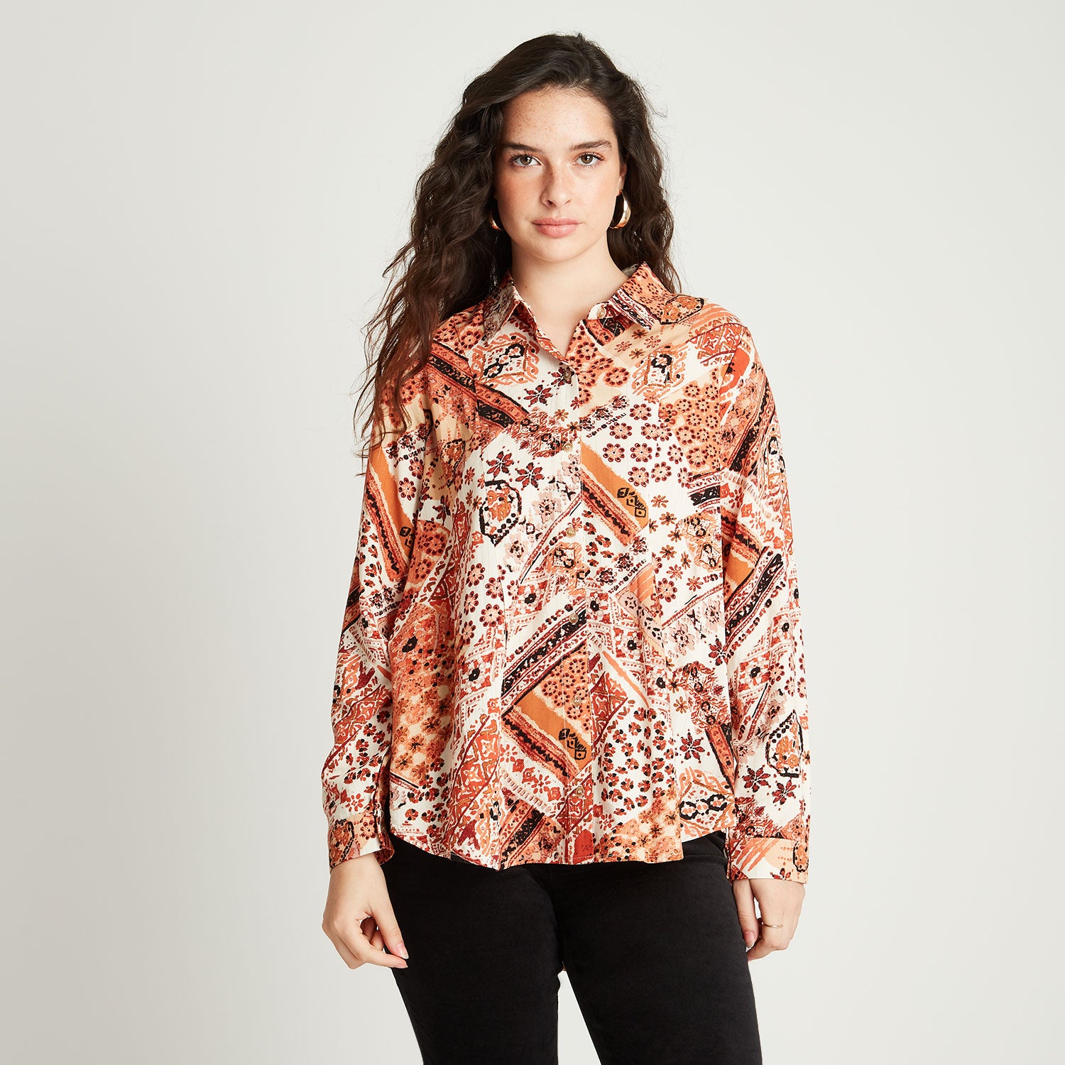 Blusón Terracota High Low Estampado - Lorenzo di Pontti