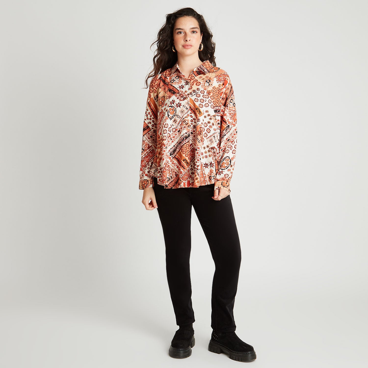 Blusón Terracota High Low Estampado - Lorenzo di Pontti