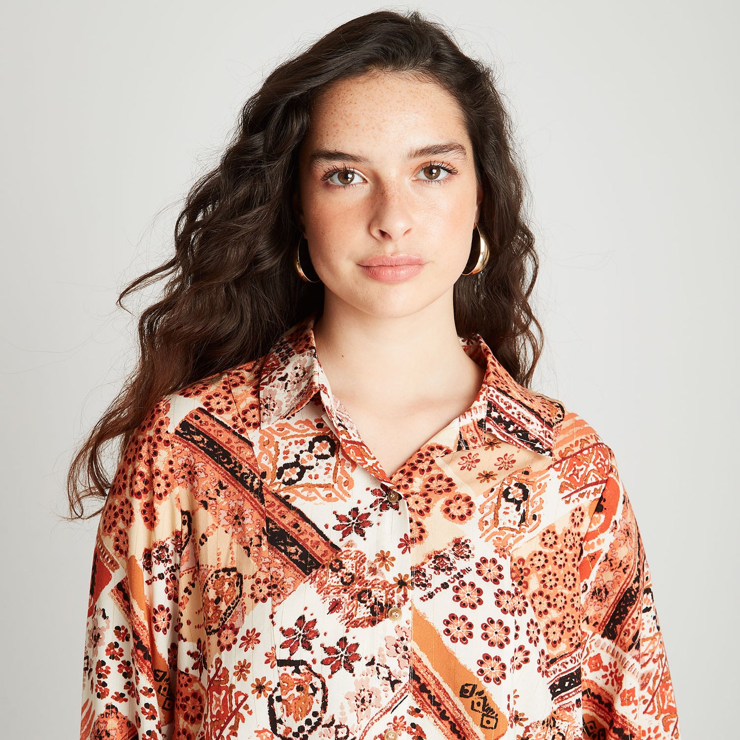 Blusón Terracota High Low Estampado - Lorenzo di Pontti