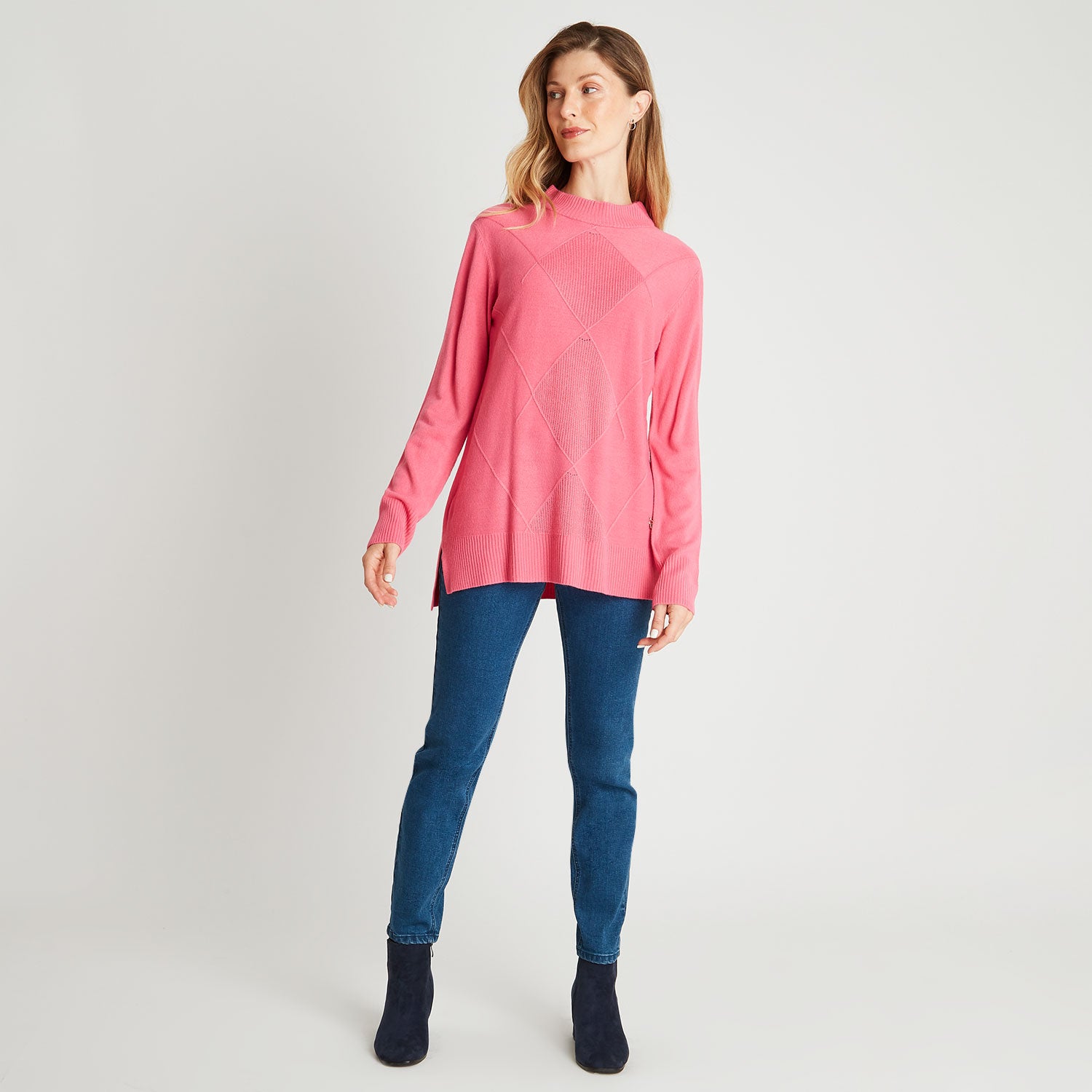 Sweater Cuello Mock Cashmere Like Fucsia