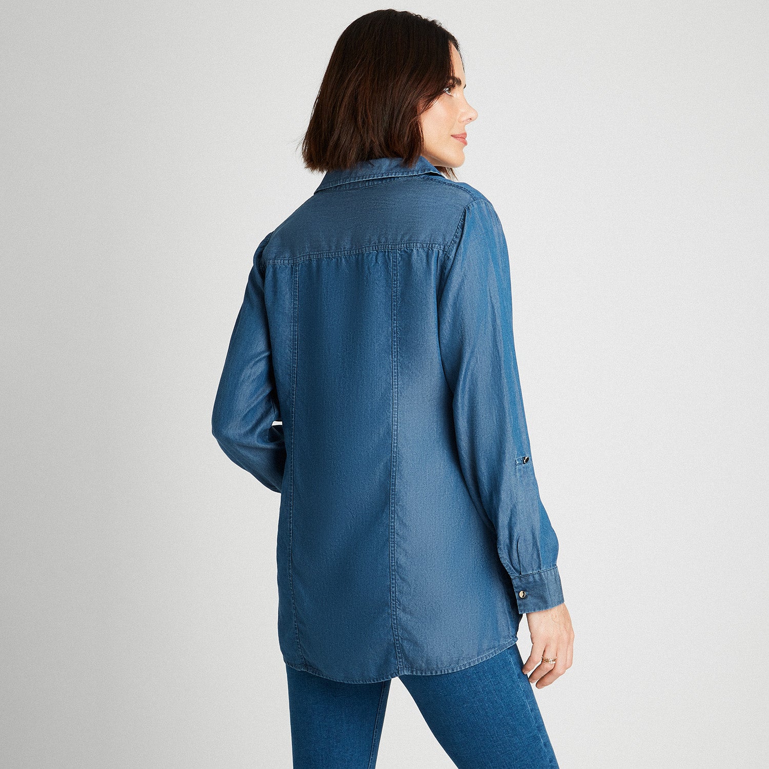 Blusa De Mezclilla Con Amarre Frontal Azul Claro