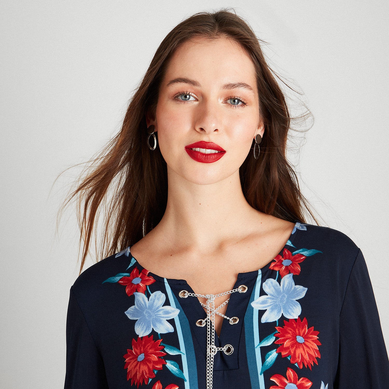 Vestido Azul Manga Larga Estampado - Lorenzo di Pontti