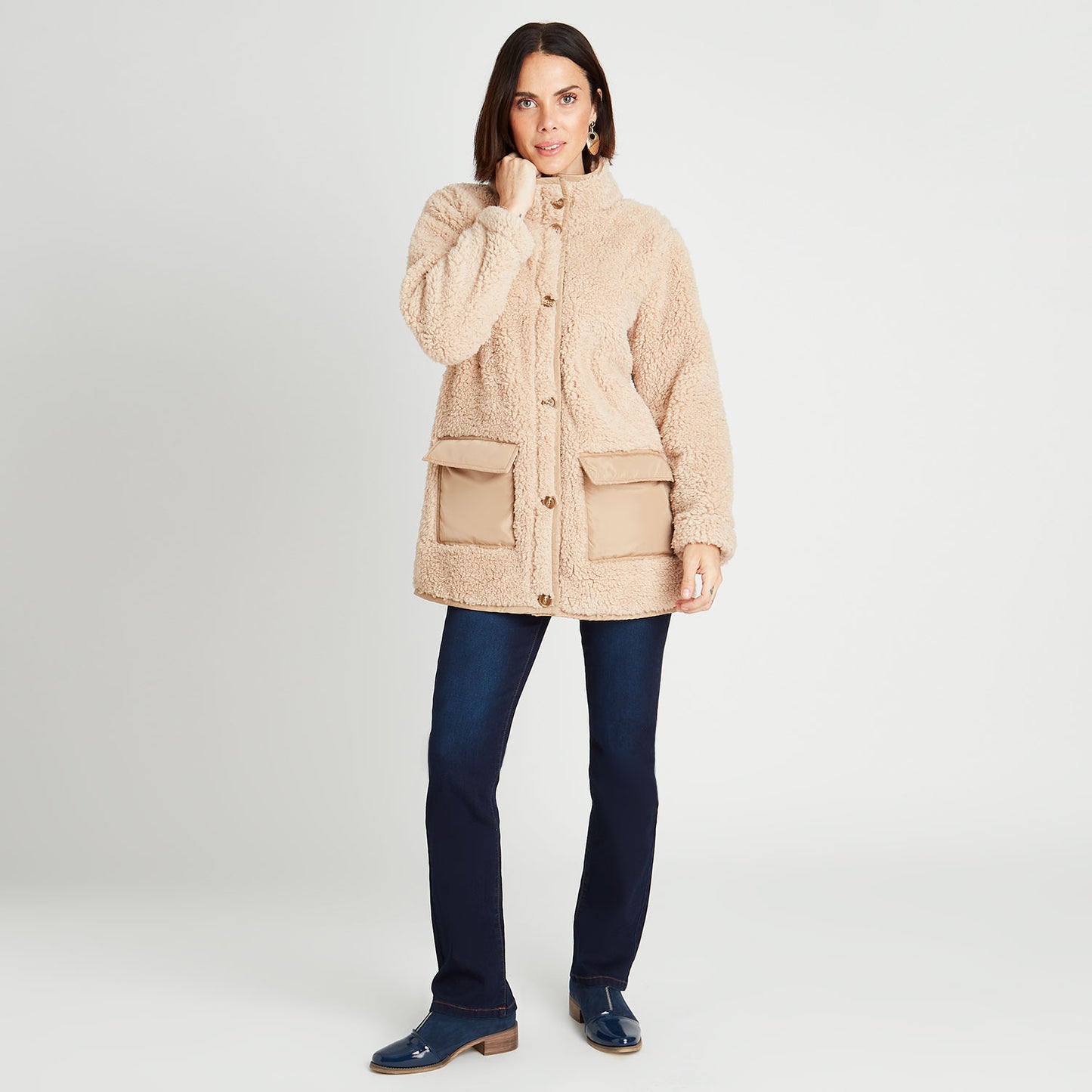 Polerón Sherpa Con Botones Beige