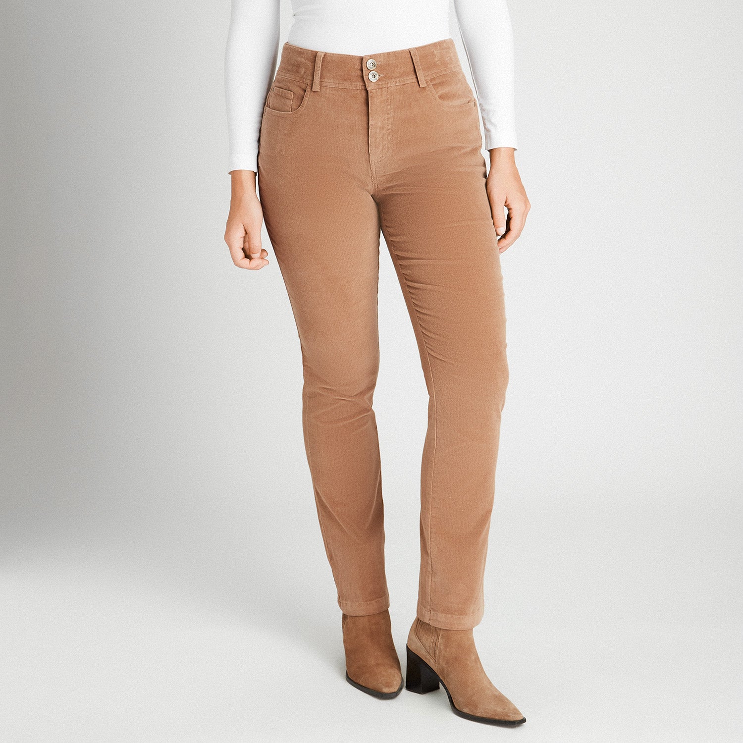 Pantalón De Cotele Con Push Up y 2 Botones Beige